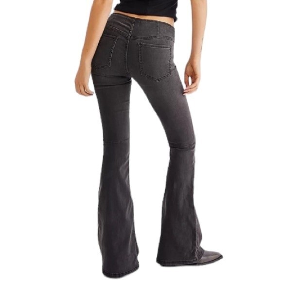 Free People Penny Pull-On Flare Jeans Washed Black We The Free Stretchy Boho - Picture 16 of 16